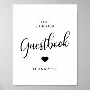 Póster Elegante Rótulo de GUESTBOOK Boda blanco y negro