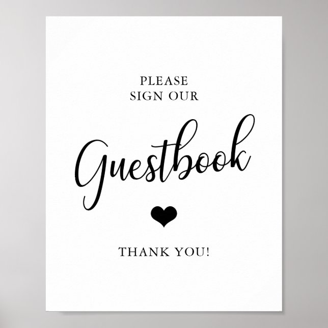 Póster Elegante Rótulo de GUESTBOOK Boda blanco y negro (Frente)