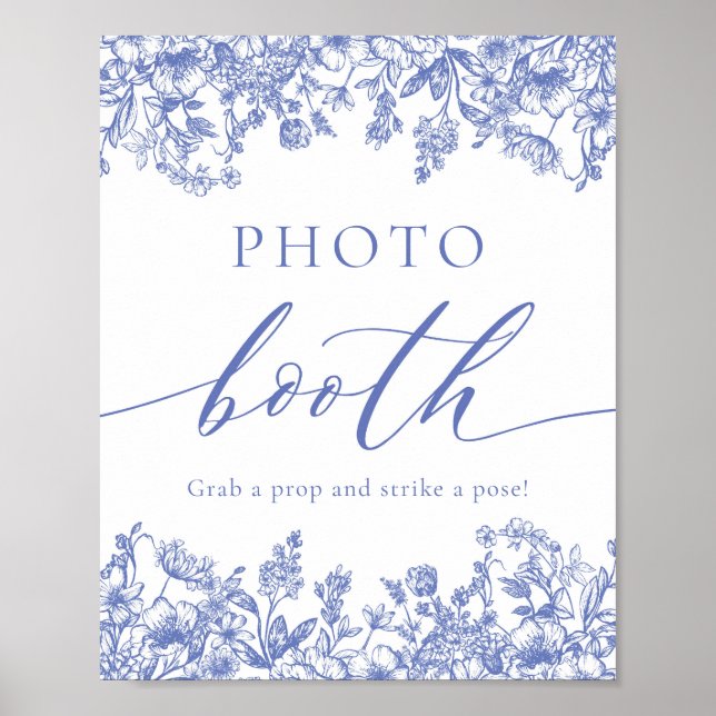 Póster Elegante Rótulo de la cabina fotográfica floral az (Frente)