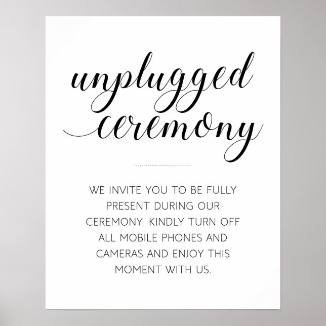 Póster Elegante Rótulo de la ceremonia Boda desenchufada (Frente)