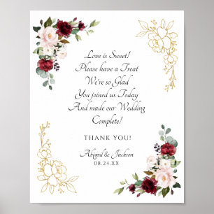 Póster Elegante Rótulo de la recepción de la Boda Borgoña