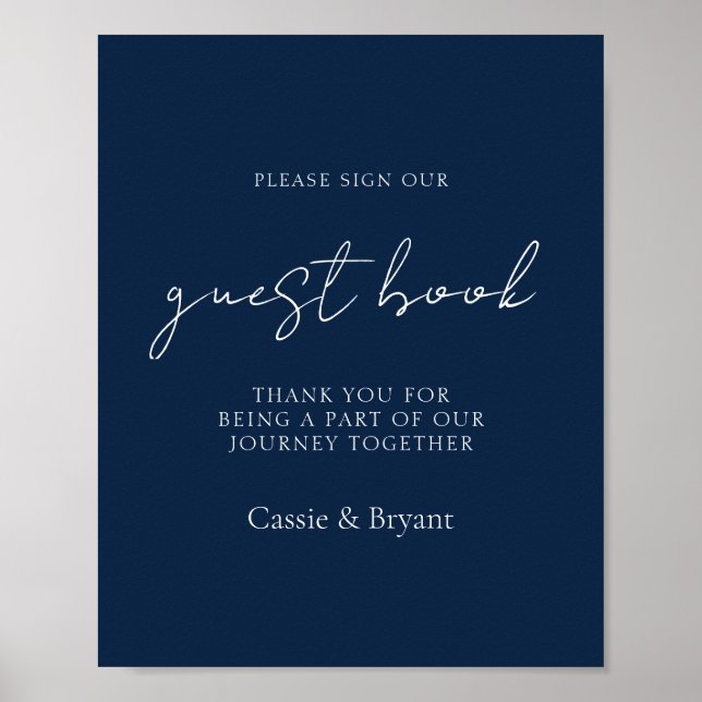 Póster Elegante Rótulo de libros de Boda azul de la Marin (Frente)