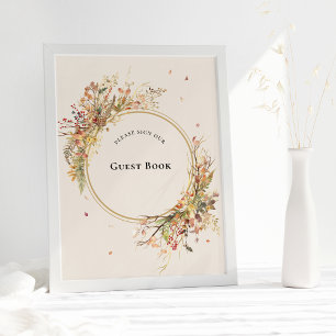 Póster Elegante Rótulo de libros de Boda beige de otoño r