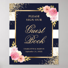 Póster Elegante Rótulo de libros para Bodas florales rosa