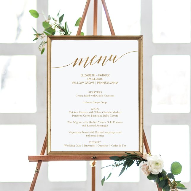 Póster Elegante Rótulo de menú Boda de caligrafía dorada (Subido por el creador)