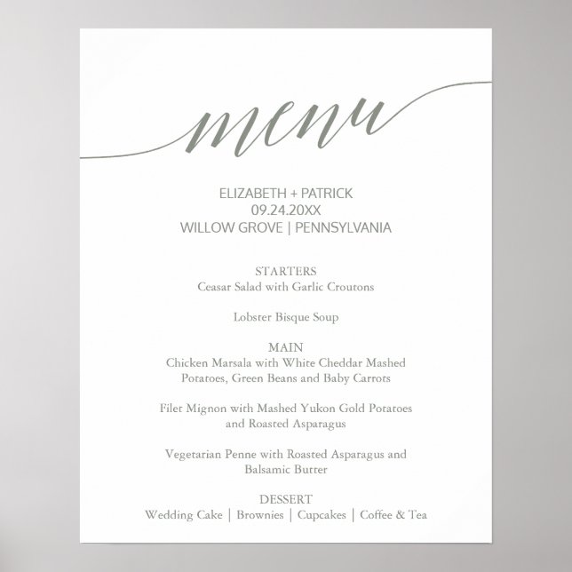 Póster Elegante Rótulo de menú del Boda de caligrafía ver (Frente)