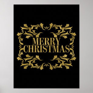 Póster Elegante Rótulo de Poster Ornate Gold Merry Christ