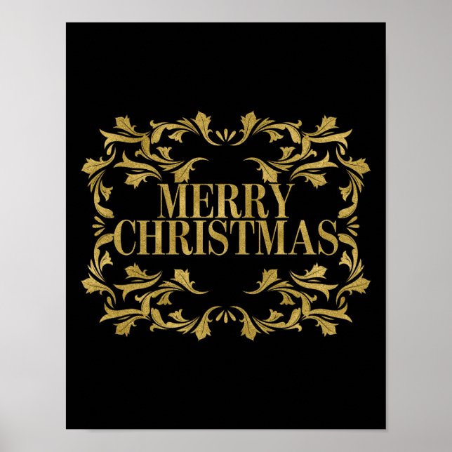 Póster Elegante Rótulo de Poster Ornate Gold Merry Christ (Frente)
