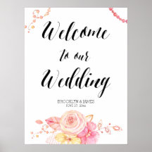 Elegante Rótulo de recepción de boda floral 18x24