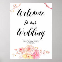 Póster Elegante Rótulo de recepción de boda floral 18x24