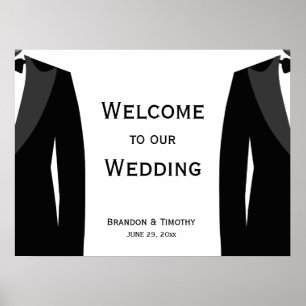 Póster Elegante Rótulo De Recepción De Boda Gay Negra Y B