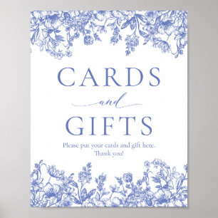 Póster Elegante Rótulo de tarjetas florales azules y rega