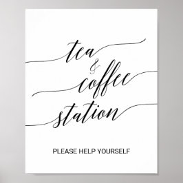 Póster Elegante Rótulo de té y café con caligrafía negra