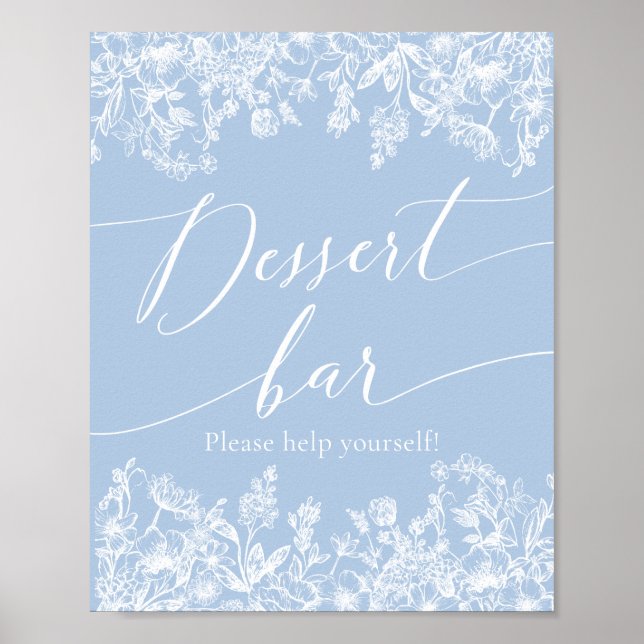 Póster Elegante Rótulo del bar Dusty Blue Wildflower (Frente)