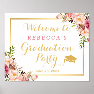 Póster Elegante Rótulo del partido de graduación floral d