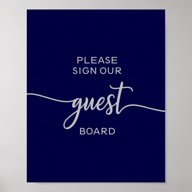 Póster Elegante Rótulo del tablero Boda de la Marina Azul (Frente)