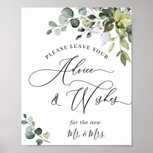 Póster Elegante Rótulo Eucalyptus Consejos y Deseos Boda