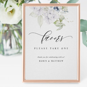 Póster Elegante Rótulo favorito de la boda floral azul y