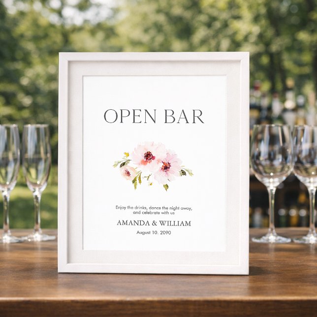 Póster Elegante Rótulo Floral Open Bar (Subido por el creador)