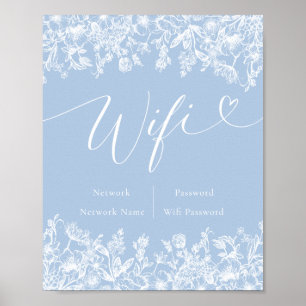 Póster Elegante Rótulo moderno Dusty Blue Wildflower Wifi