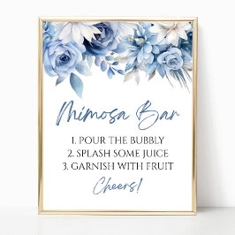 Póster Elegante Rótulo moderno Mimosa Bar Dusty Blue Flor