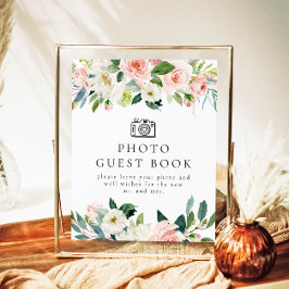 Póster Elegante Rótulo Rubor Pink Floral Photo Guestbook