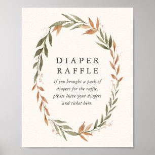Póster Elegante Rótulo Wreath Baby Shower Diaper Raffle