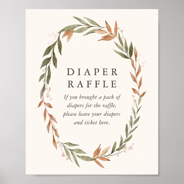 Póster Elegante Rótulo Wreath Baby Shower Diaper Raffle (Frente)