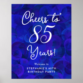 Póster Elegante Royal Blue Cheers a 85 años cumpleaños