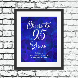 Póster Elegante Royal Blue Cheers a 95 años cumpleaños