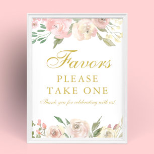 Póster Elegante Rubor De Bodas Florales De Oro Rosa