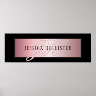 Póster Elegante Rubor Faux Rosa Gold   Nombre e Iniciales