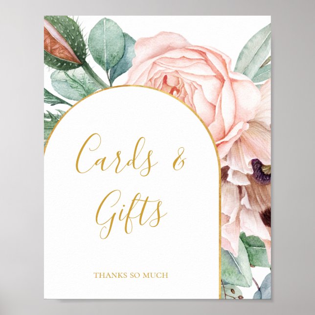 Póster Elegante Rubor Floral Garden | Rótulo De Tarjetas  (Frente)