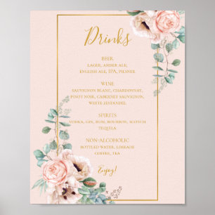 Póster Elegante Rubor Floral   Menú de bebidas Bodas Past