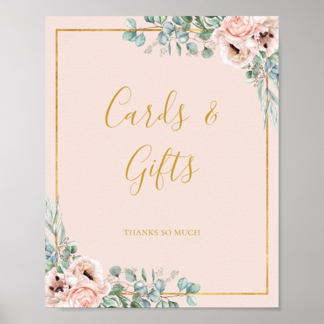 Póster Elegante Rubor Floral | Rótulo de Tarjetas Pastel  (Frente)