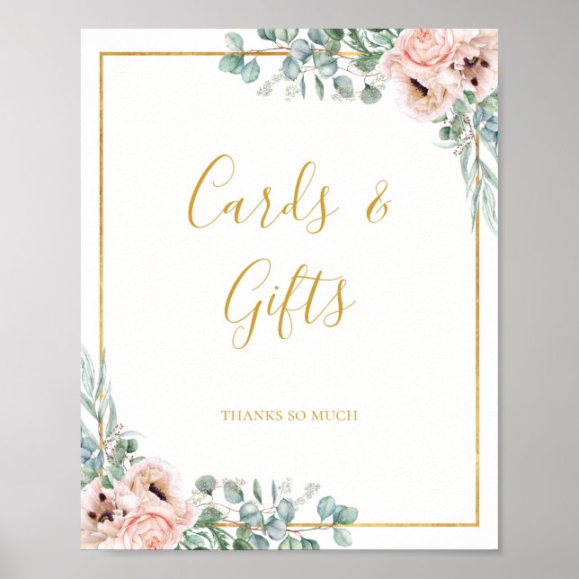Póster Elegante Rubor Floral | Rótulo de tarjetas y regal (Frente)