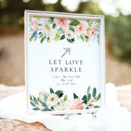 Póster Elegante Rubor Floral Sparkler Despide Rótulo