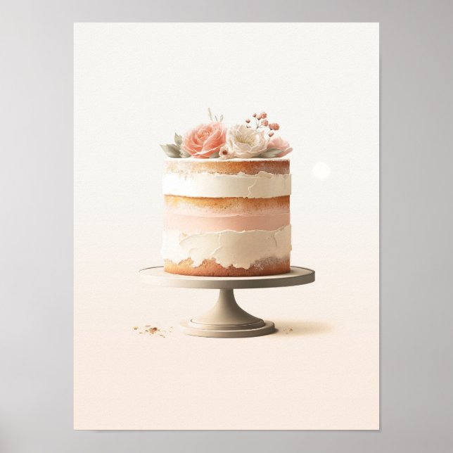 Póster Elegante Rubor Peach Floral Cake Kitchery (Frente)