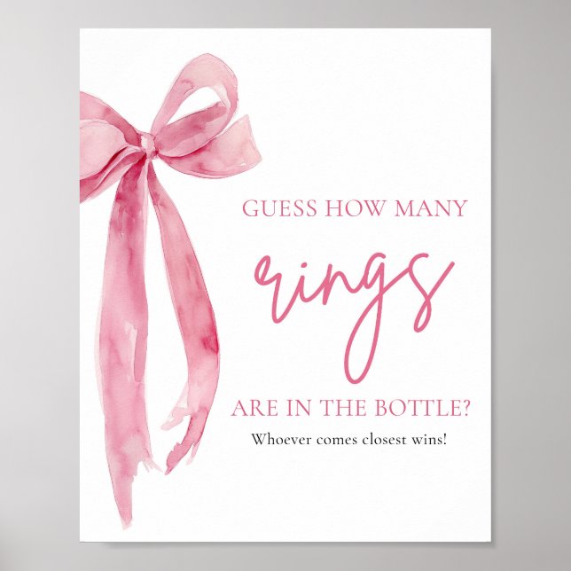 Póster Elegante Rubor Pink Bow Adivinan Cuántos Anillos (Frente)