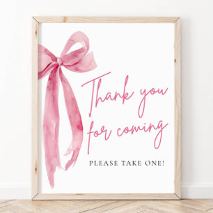 Póster Elegante Rubor Pink Bow Gracias Por Venir Rótulo