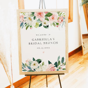 Póster Elegante Rubor Pink Floral Bridal Brunch Bienvenid