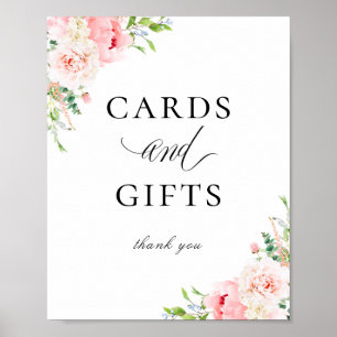 Póster Elegante Rubor Pink Floral Cards Gifts Rótulo