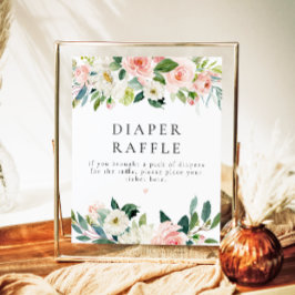 Póster Elegante Rubor Pink Floral Diaper Raffle Baby Rótu