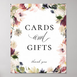 Póster Elegante Rubor Plum Floral Cards Gifts Rótulo