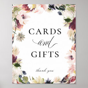 Póster Elegante Rubor Plum Floral Cards Gifts Rótulo