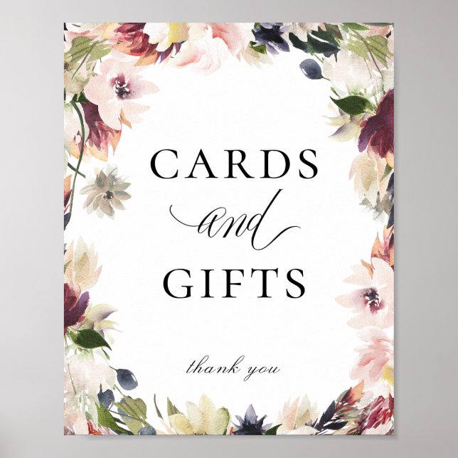 Póster Elegante Rubor Plum Floral Cards Gifts Rótulo (Frente)