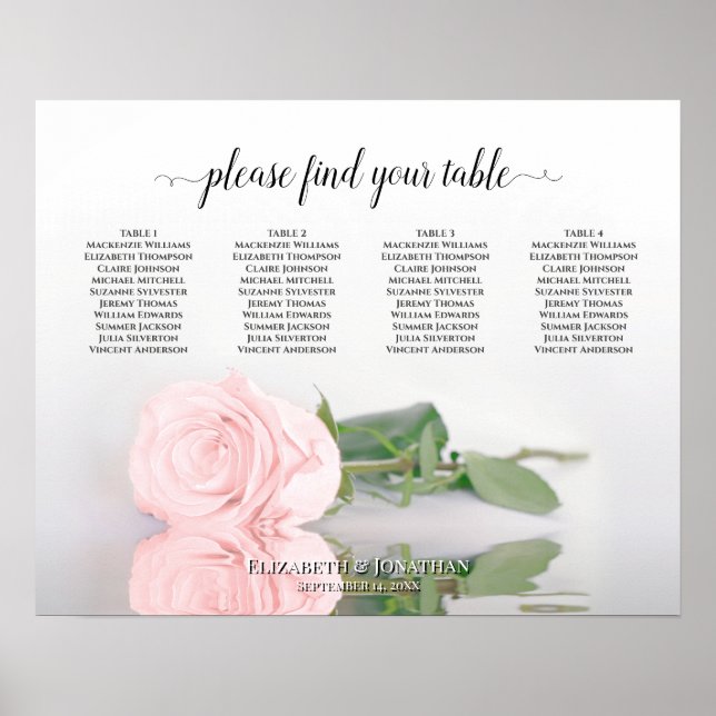 Póster Elegante Rubor Rosa Rosa Rosa 4 Tabla de asientos (Frente)