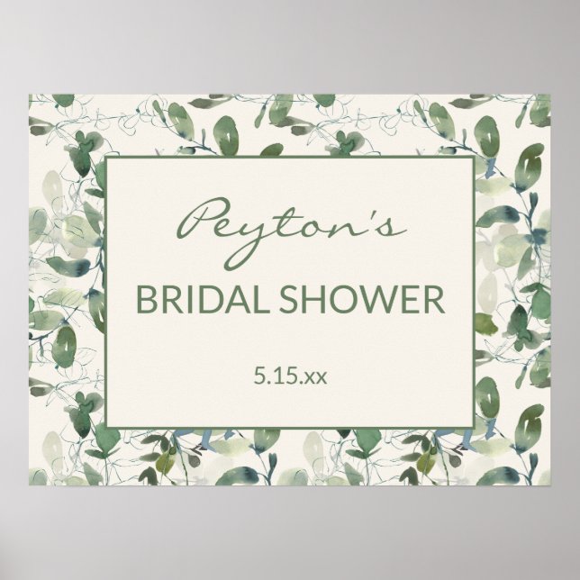 Póster Elegante Sage Moss Green Eucalyptus Bridal Shower (Frente)