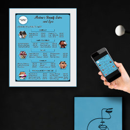 Póster Elegante Salón Azul Moderno Logo y lista de precio