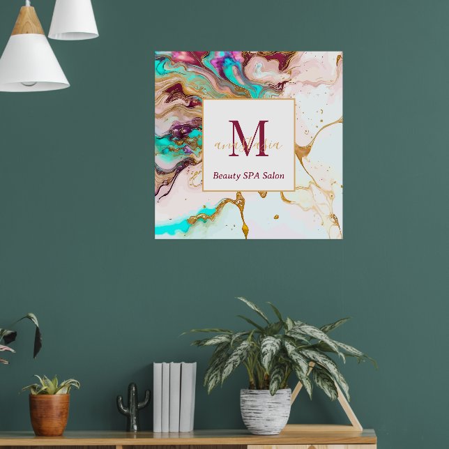 Póster Elegante Salón de Belleza de Monograma de Mármol F (Salón 1)